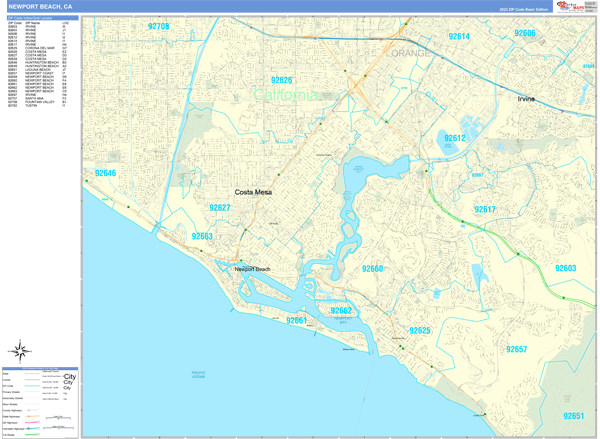 Newport Beach Zip Code Wall Map